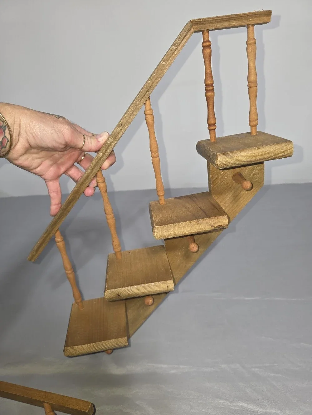 Vintage Wooden Staircase Wall Hangings Set of 2 Miniature Steps